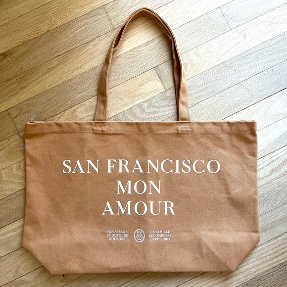 Sezane Handbags - Sezane San Francisco Light Brown and White Canvas Tote Bag